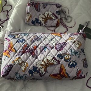 Quilted Vera Bradley Butterfly Print Pouch and Wallet Set